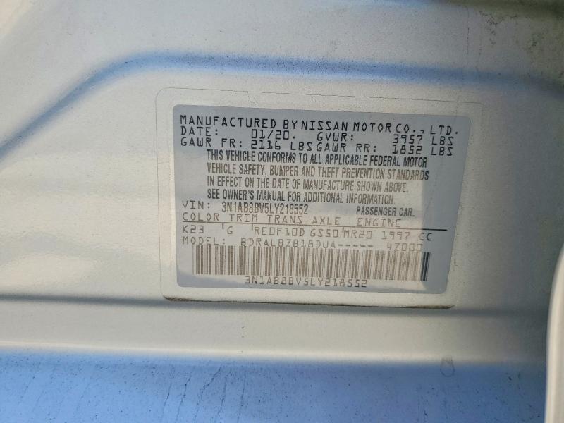 Aukcja sprzedaży 2020 Nissan Sentra, vin: 3N1AB8BV5LY218552, numer aukcji: 58250636