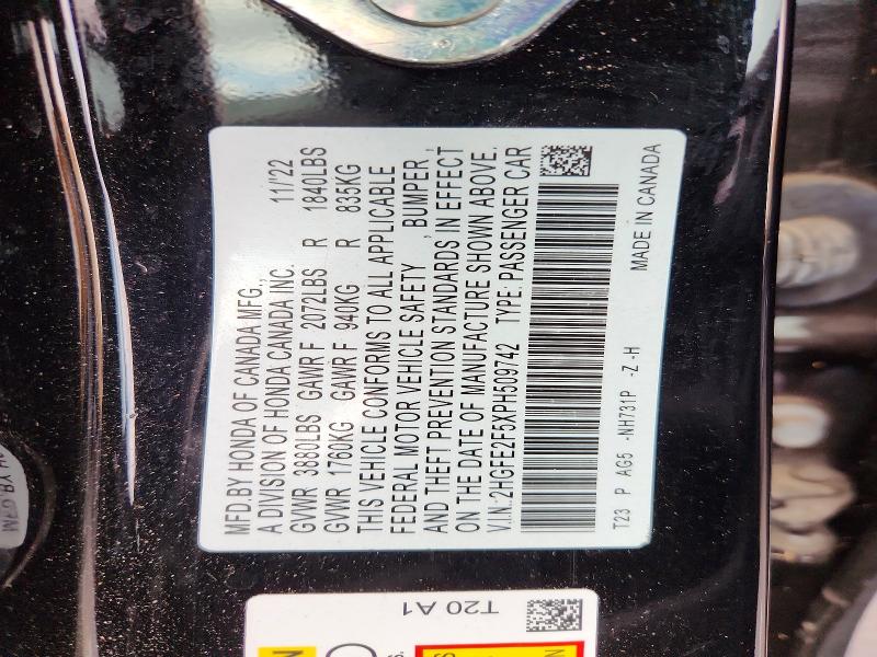 Продажа на аукционе авто 2023 Honda Civic, vin: 2HGFE2F5XPH509742, номер лота: 58269686