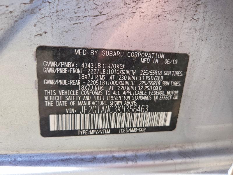 2019 Subaru Crosstrek მანქანა იყიდება აუქციონზე, vin: JF2GTANC3KH356463, აუქციონის ნომერი: 55563236