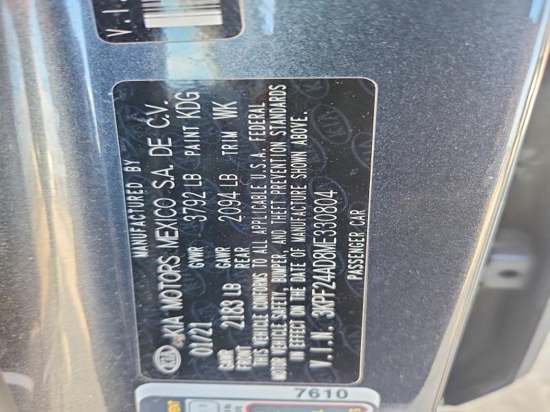 2021 Kia Forte მანქანა იყიდება აუქციონზე, vin: 3KPF24AD8ME330804, აუქციონის ნომერი: 56959396