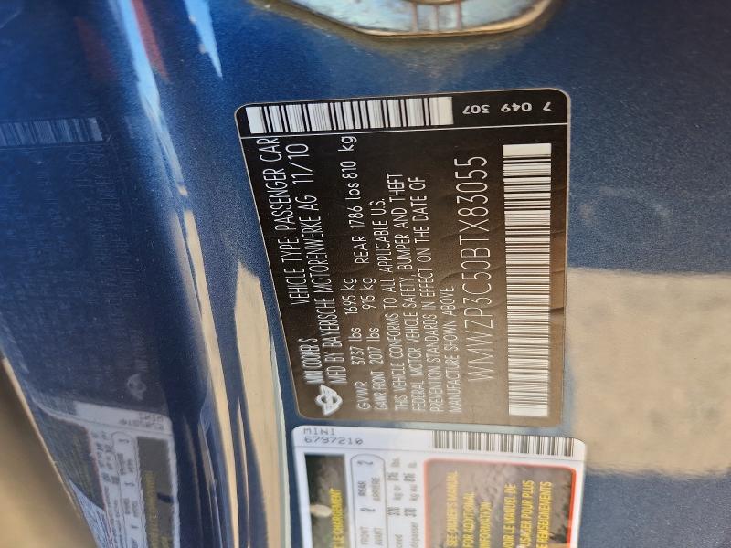 2011 Mini Cooper მანქანა იყიდება აუქციონზე, vin: WMWZP3C50BTX83055, აუქციონის ნომერი: 55436866
