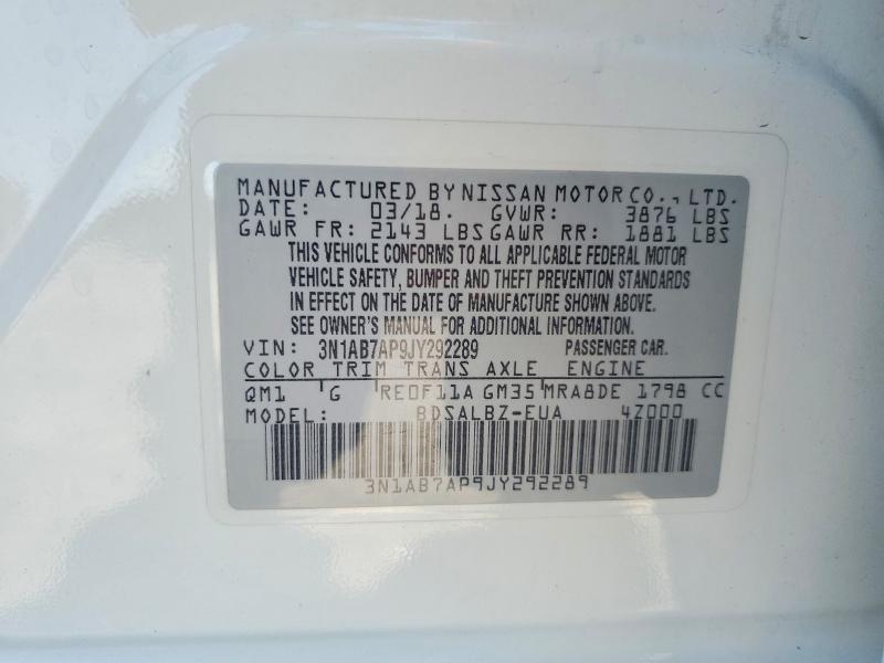 Auction sale of the 2018 Nissan Sentra, vin: 3N1AB7AP9JY292289, lot number: 58548796