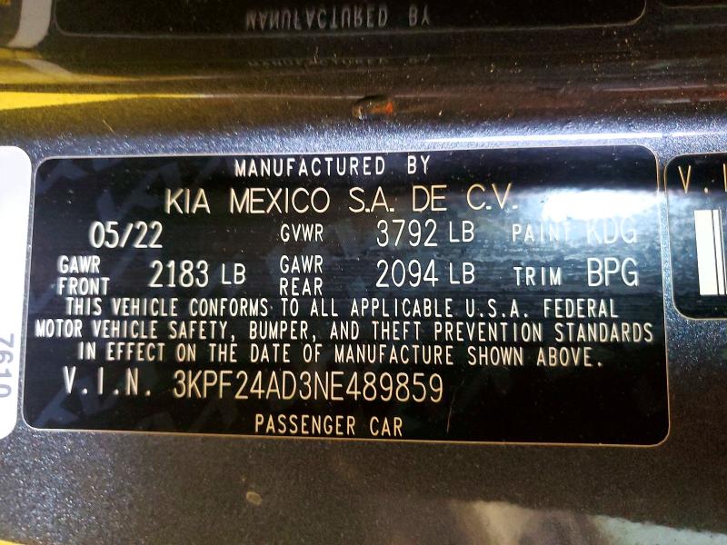 Продажа на аукционе авто 2022 Kia Forte, vin: 3KPF24AD3NE489859, номер лота: 58127006