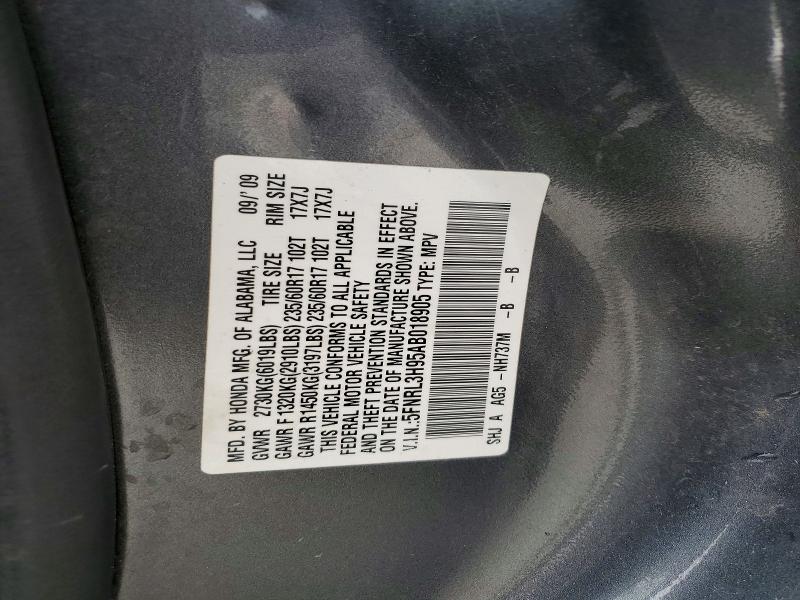 56794636 :رقم المزاد ، 5FNRL3H95AB018905 vin ، 2010 Honda Odyssey مزاد بيع