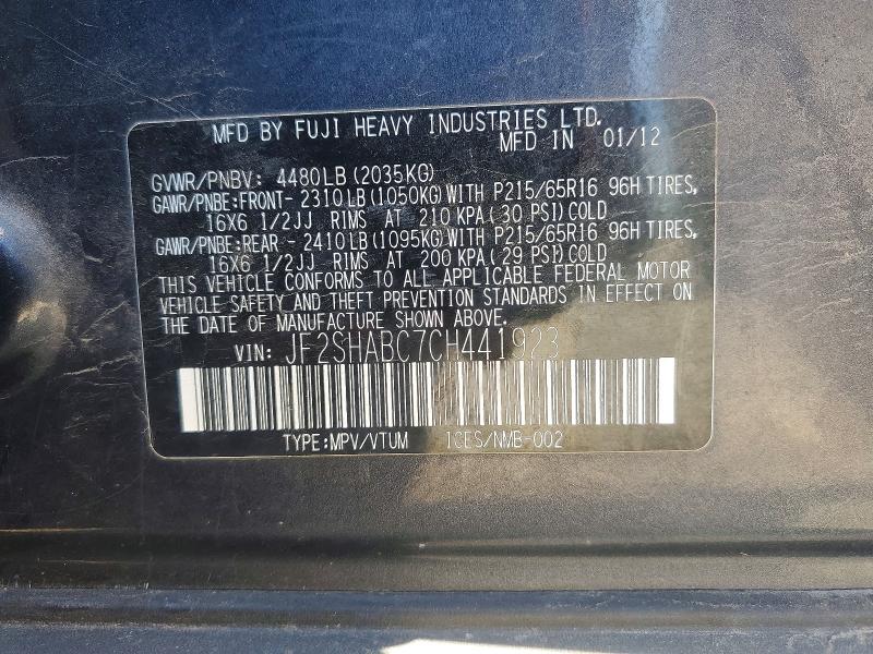Aukcja sprzedaży 2012 Subaru Forester, vin: JF2SHABC7CH441923, numer aukcji: 56350346