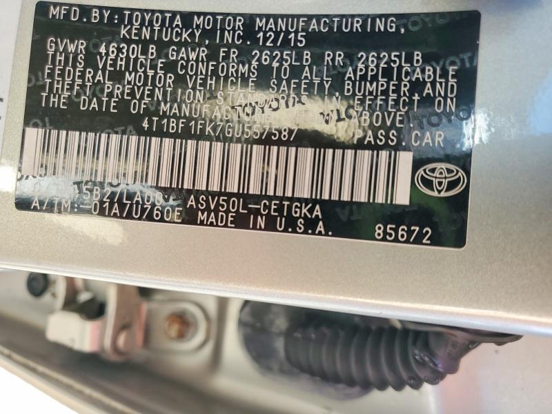 58509706 :رقم المزاد ، 4T1BF1FK7GU557587 vin ، 2016 Toyota Camry مزاد بيع