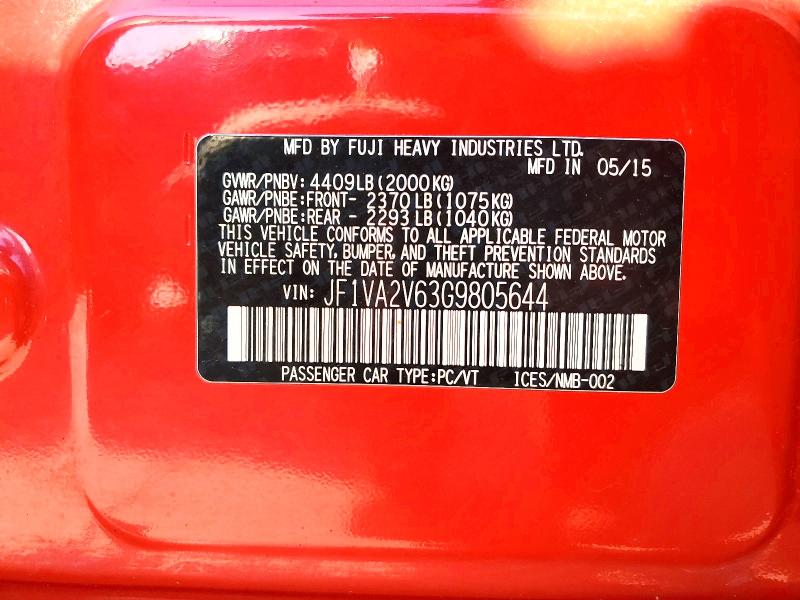 56952646 :رقم المزاد ، JF1VA2V63G9805644 vin ، 2016 Subaru Wrx مزاد بيع