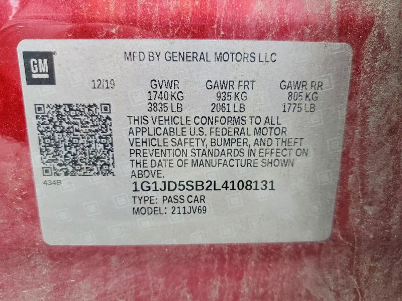 Продажа на аукционе авто 2020 Chevrolet Sonic, vin: 1G1JD5SB2L4108131, номер лота: 58036056