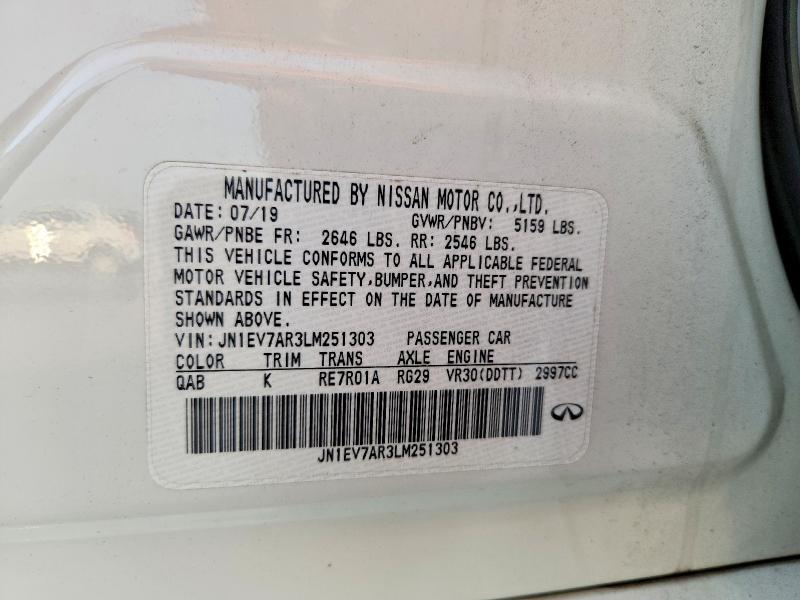 55321196 :رقم المزاد ، JN1EV7AR3LM251303 vin ، 2020 Infiniti Q50 مزاد بيع