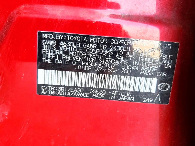 55782206 :رقم المزاد ، JTHBF1D29F5081700 vin ، 2015 Lexus Is مزاد بيع