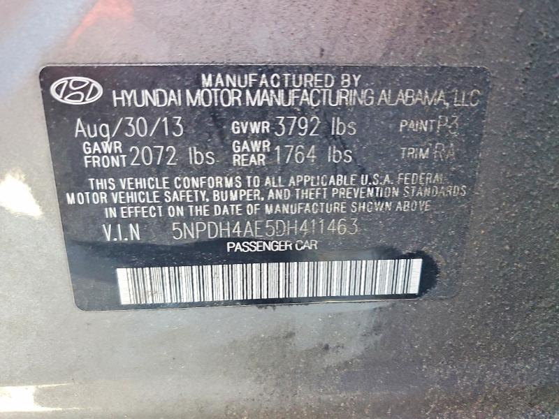 2013 Hyundai Elantra მანქანა იყიდება აუქციონზე, vin: 5NPDH4AE5DH411463, აუქციონის ნომერი: 56308646