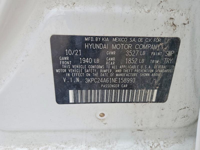 Aukcja sprzedaży 2022 Hyundai Accent, vin: 3KPC24A61NE158993, numer aukcji: 58550666