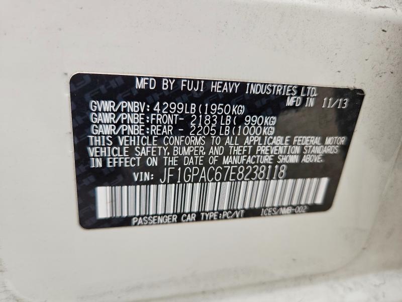 Aukcja sprzedaży 2014 Subaru Impreza, vin: JF1GPAC67E8238118, numer aukcji: 57727866