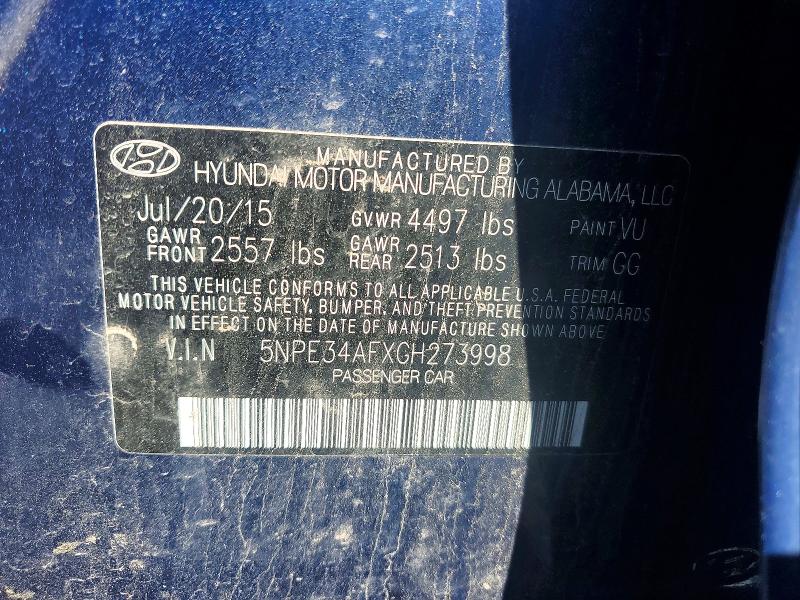 2016 Hyundai Sonata მანქანა იყიდება აუქციონზე, vin: 5NPE34AFXGH273998, აუქციონის ნომერი: 55627636