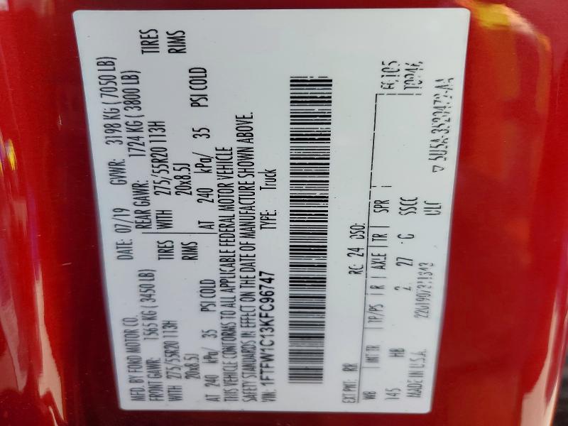 Aukcja sprzedaży 2019 Ford F150, vin: 1FTFW1C13KFC96747, numer aukcji: 57185076