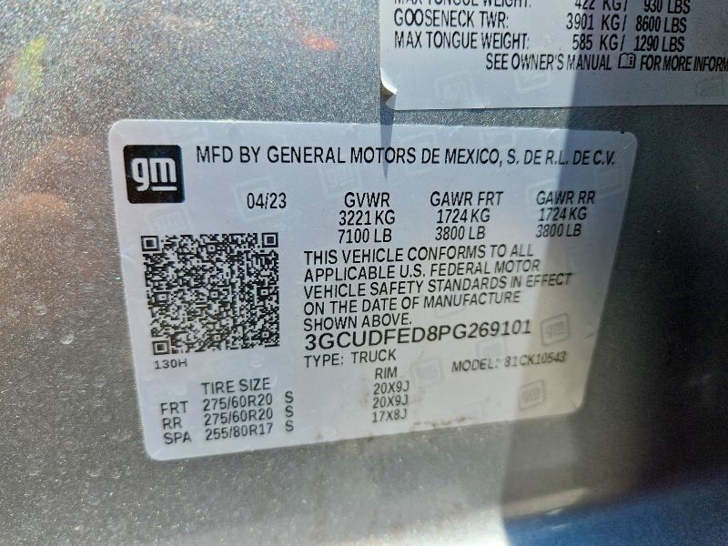 Aukcja sprzedaży 2023 Chevrolet Silverado, vin: 3GCUDFED8PG269101, numer aukcji: 58095026