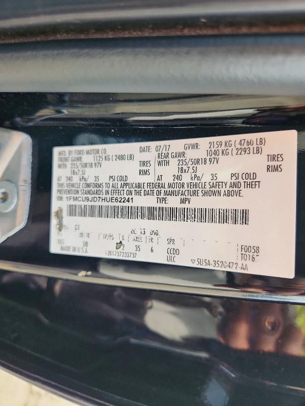 2017 Ford Escape მანქანა იყიდება აუქციონზე, vin: 1FMCU9JD7HUE62241, აუქციონის ნომერი: 56079316