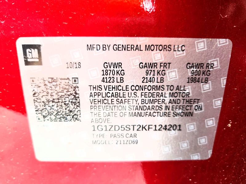 56686896 :رقم المزاد ، 1G1ZD5ST2KF124201 vin ، 2019 Chevrolet Malibu مزاد بيع