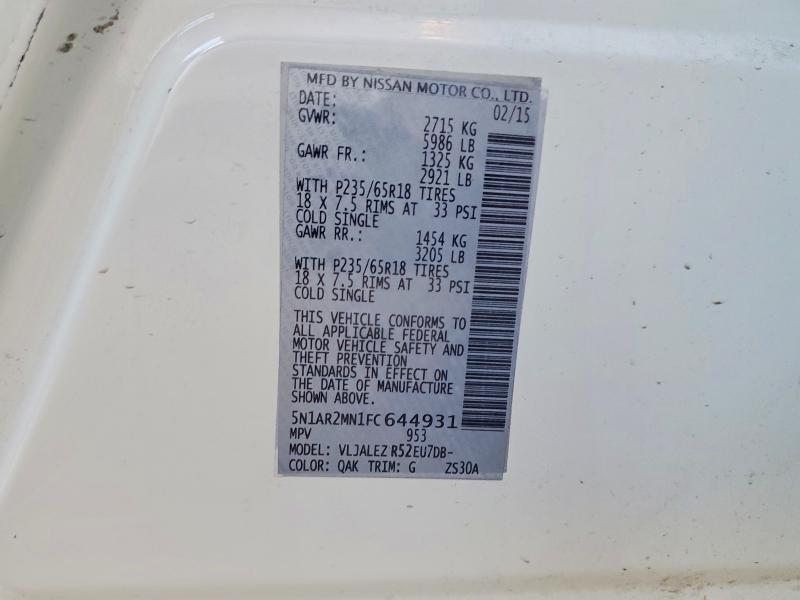 Aukcja sprzedaży 2015 Nissan Pathfinder, vin: 5N1AR2MN1FC644931, numer aukcji: 56544796
