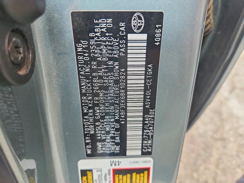 Aukcja sprzedaży 2011 Toyota Camry, vin: 4T4BF3EK6BR102824, numer aukcji: 59172226