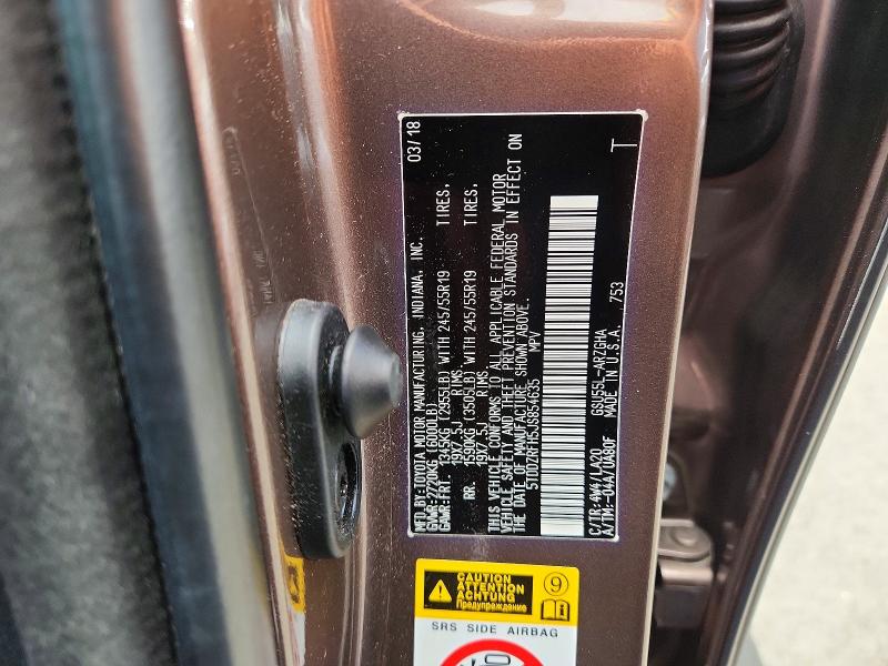 58703146 :رقم المزاد ، 5TDDZRFH5JS854635 vin ، 2018 Toyota Highlander مزاد بيع