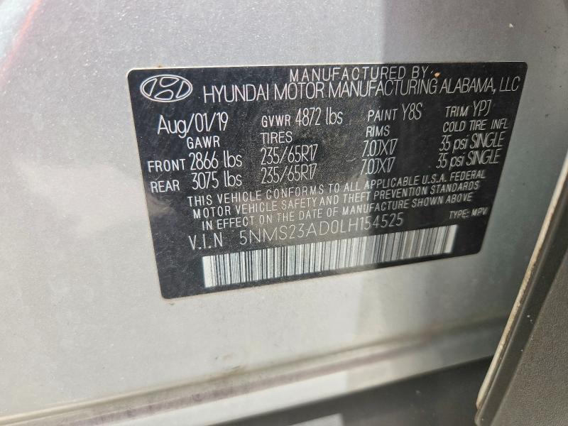 Продаж на аукціоні авто 2020 Hyundai Santa Fe, vin: 5NMS23AD0LH154525, номер лоту: 85994225