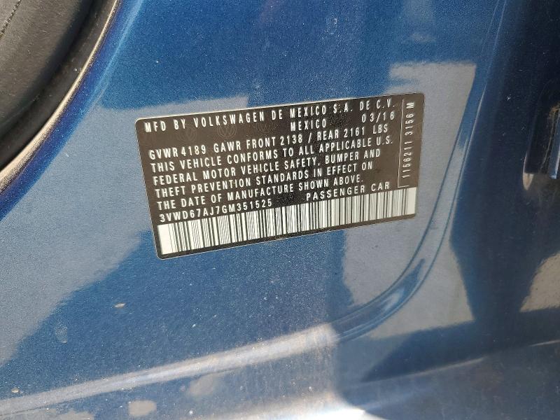 Aukcja sprzedaży 2016 Volkswagen Jetta, vin: 3VWD67AJ7GM351525, numer aukcji: 58516906