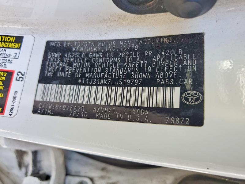 Продажа на аукционе авто 2020 Toyota Camry, vin: 4T1J31AK7LU519797, номер лота: 58330856