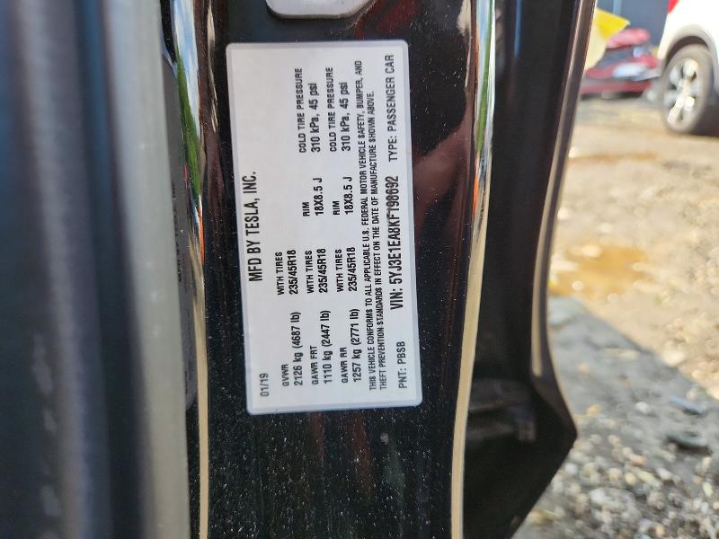Aukcja sprzedaży 2019 Tesla Model 3, vin: 5YJ3E1EA8KF198692, numer aukcji: 58994296