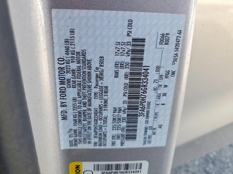 2016 Ford Fusion მანქანა იყიდება აუქციონზე, vin: 3FA6P0H76GR334041, აუქციონის ნომერი: 56492766