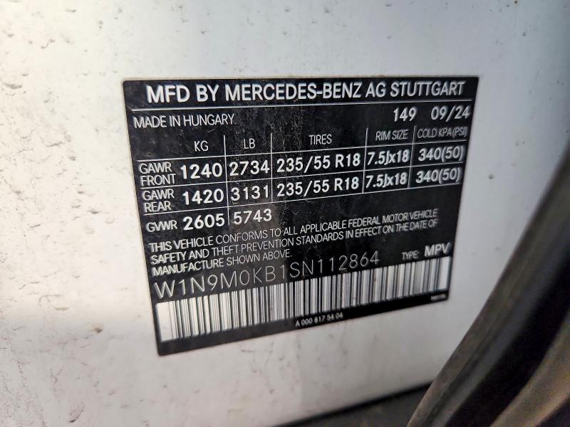 Продаж на аукціоні авто 2025 Mercedes-benz Eqb, vin: W1N9M0KB1SN112864, номер лоту: 58292696