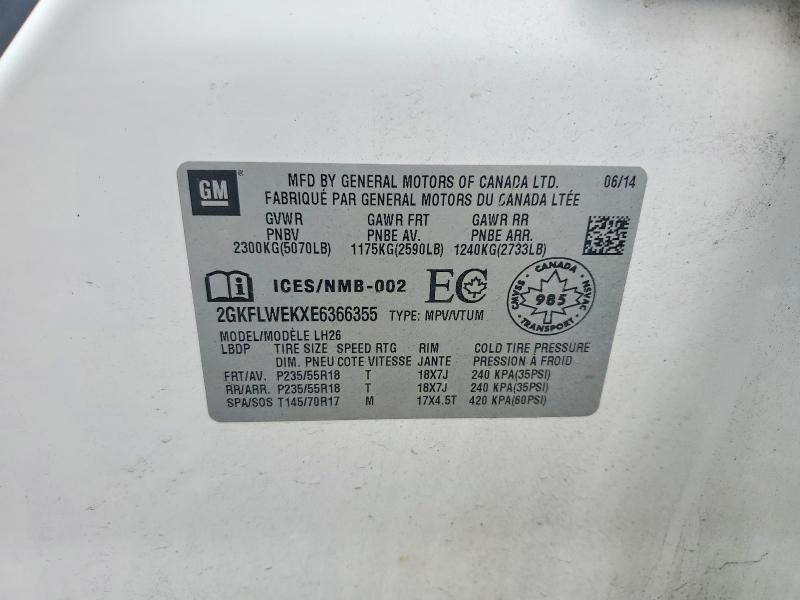 Aukcja sprzedaży 2014 Gmc Terrain, vin: 2GKFLWEKXE6366355, numer aukcji: 85967335