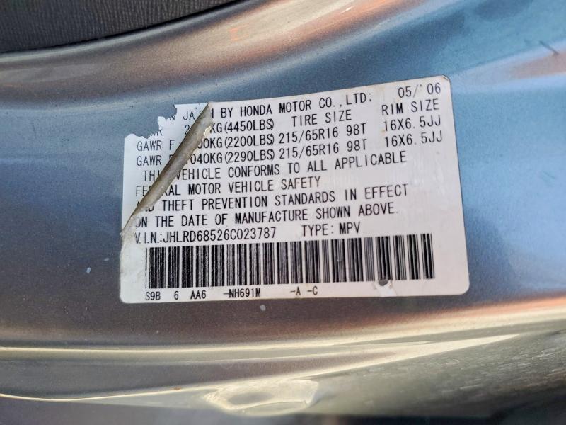 2006 Honda Cr-v მანქანა იყიდება აუქციონზე, vin: JHLRD68526C023787, აუქციონის ნომერი: 56180056