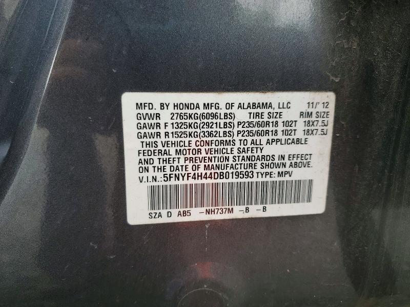2013 Honda Pilot მანქანა იყიდება აუქციონზე, vin: 5FNYF4H44DB019593, აუქციონის ნომერი: 56477596