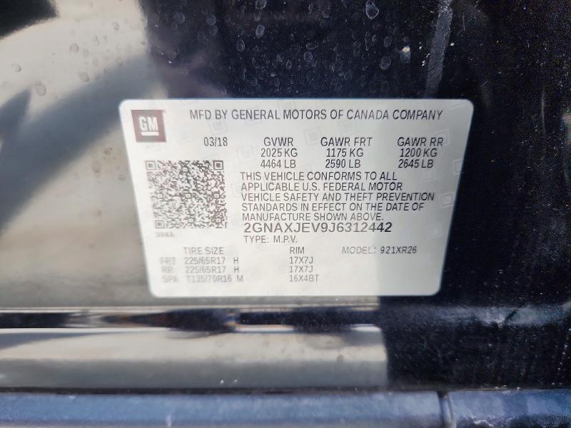 Aukcja sprzedaży 2018 Chevrolet Equinox, vin: 2GNAXJEV9J6312442, numer aukcji: 57723246