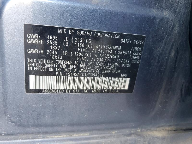 57219776 :رقم المزاد ، 4S4BSAKC1H3394212 vin ، 2017 Subaru Outback مزاد بيع
