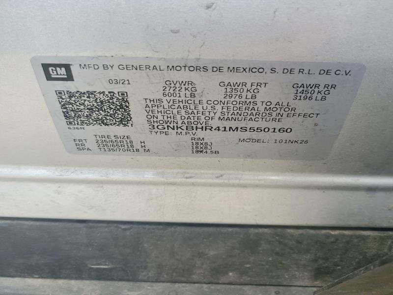 56878596 :رقم المزاد ، 3GNKBHR41MS550160 vin ، 2021 Chevrolet Blazer مزاد بيع