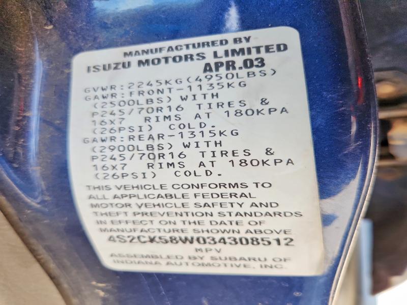 Aukcja sprzedaży 2003 Isuzu Rodeo, vin: 4S2CK58W034308512, numer aukcji: 58495886