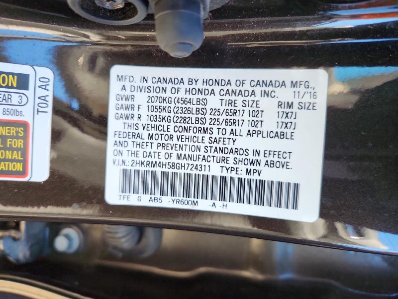 58566396 :رقم المزاد ، 2HKRM4H58GH724311 vin ، 2016 Honda Cr-v مزاد بيع
