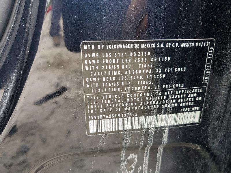 58367036 :رقم المزاد ، 3VV3B7AX5KM137562 vin ، 2019 Volkswagen Tiguan مزاد بيع