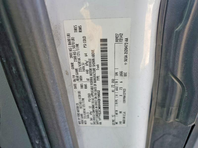 Aukcja sprzedaży 2019 Ford Transit, vin: 1FTYE2CMXKKB19602, numer aukcji: 55455656