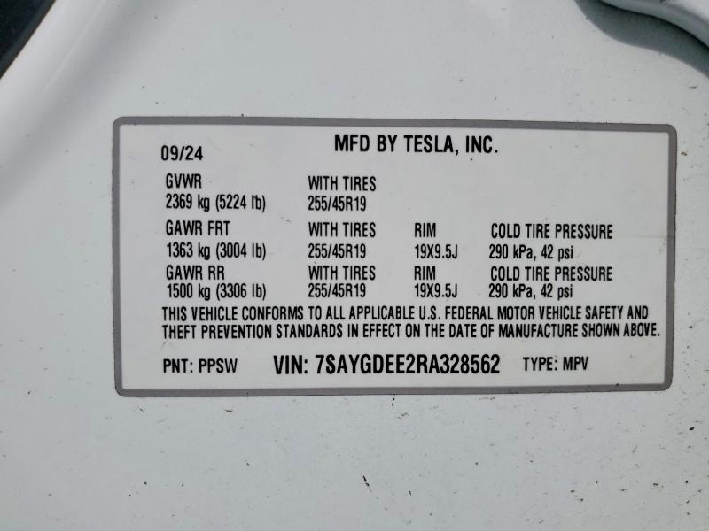 Aukcja sprzedaży 2024 Tesla Model Y, vin: 7SAYGDEE2RA328562, numer aukcji: 56325226