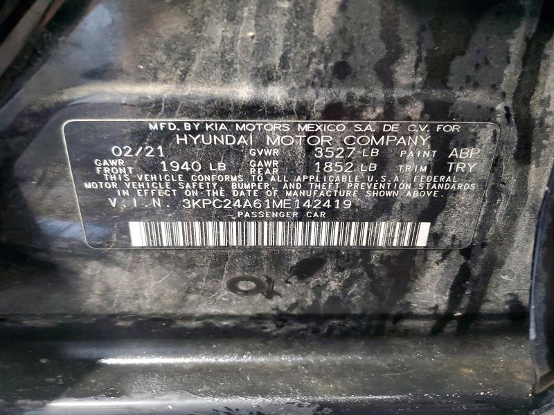 2021 Hyundai Accent მანქანა იყიდება აუქციონზე, vin: 3KPC24A61ME142419, აუქციონის ნომერი: 56512686