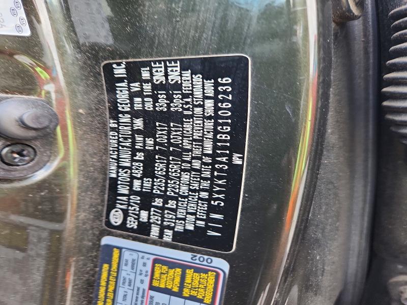 2011 Kia Sorento მანქანა იყიდება აუქციონზე, vin: 5XYKT3A11BG106236, აუქციონის ნომერი: 57705666