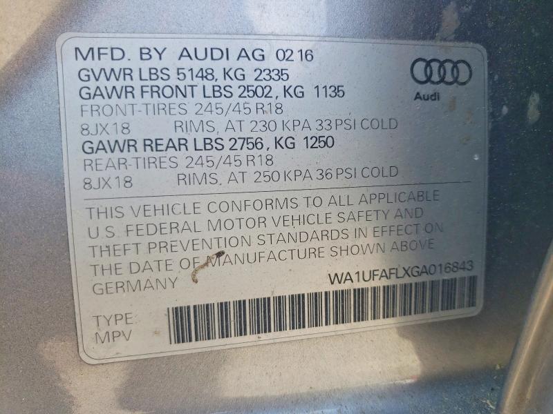 58445386 :رقم المزاد ، WA1UFAFLXGA016843 vin ، 2016 Audi A4 Allroad مزاد بيع