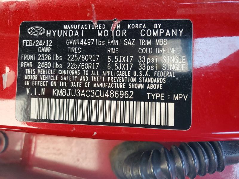 57511806 :رقم المزاد ، KM8JU3AC3CU486962 vin ، 2012 Hyundai Tucson مزاد بيع