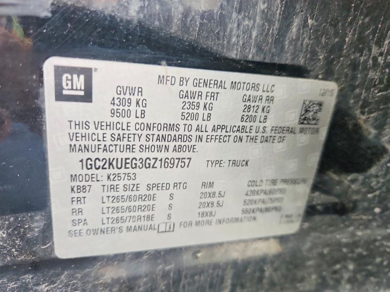 2016 Chevrolet Silverado მანქანა იყიდება აუქციონზე, vin: 1GC2KUEG3GZ169757, აუქციონის ნომერი: 54971416