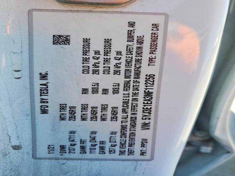 Продажа на аукционе авто 2022 Tesla Model 3, vin: 5YJ3E1EA3NF112256, номер лота: 57185426