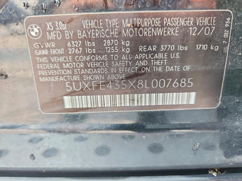 Aukcja sprzedaży 2008 Bmw X5, vin: 5UXFE435X8L007685, numer aukcji: 57865446