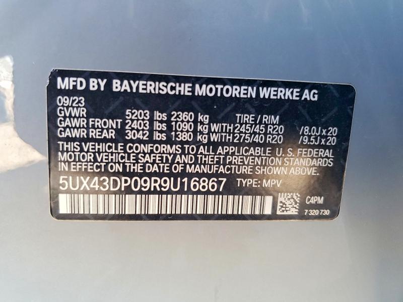 2024 Bmw X3 მანქანა იყიდება აუქციონზე, vin: 5UX43DP09R9U16867, აუქციონის ნომერი: 58016896